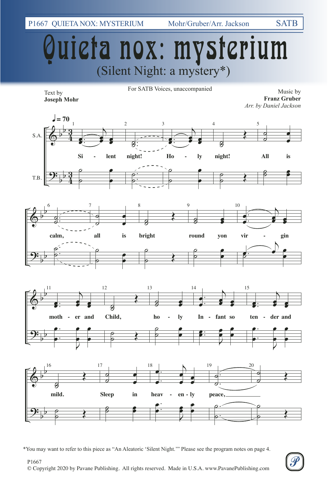 Daniel Jackson Quieta nox: Mysterium sheet music notes and chords arranged for SATB Choir
