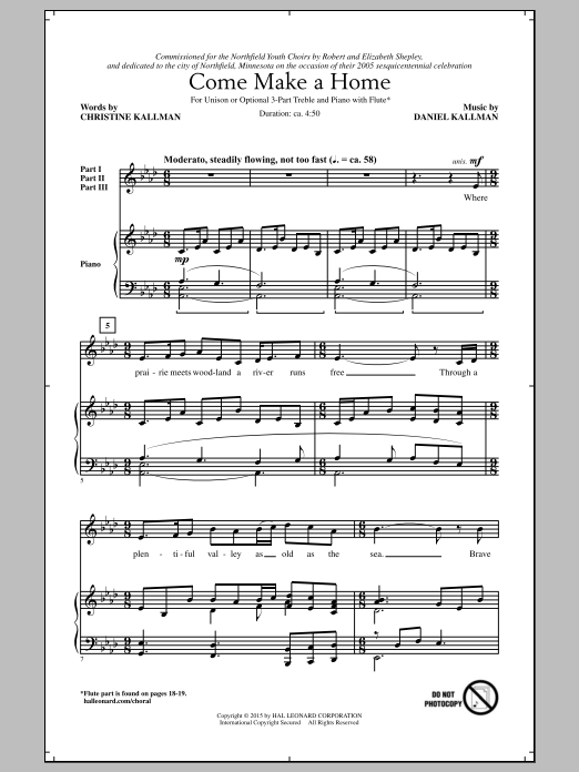Daniel Kallman Come Make A Home sheet music notes and chords arranged for 3-Part Treble Choir