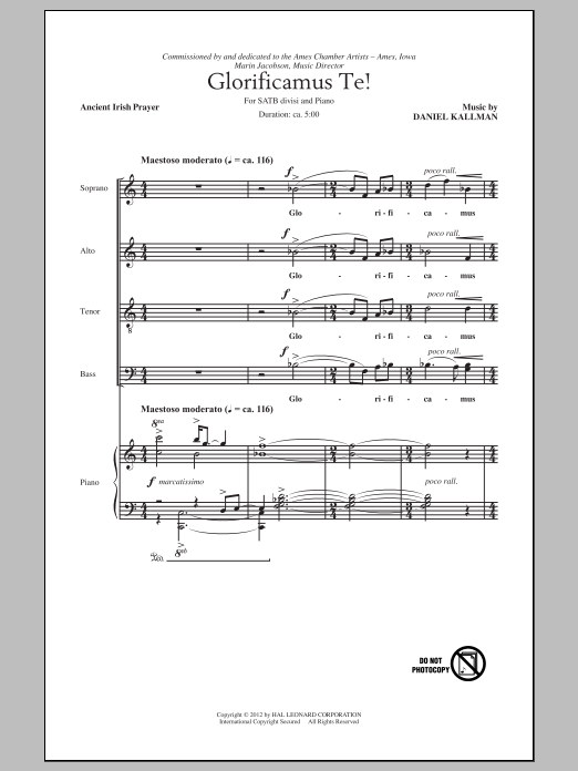 Daniel Kallman Glorificamus Te! sheet music notes and chords arranged for SATB Choir