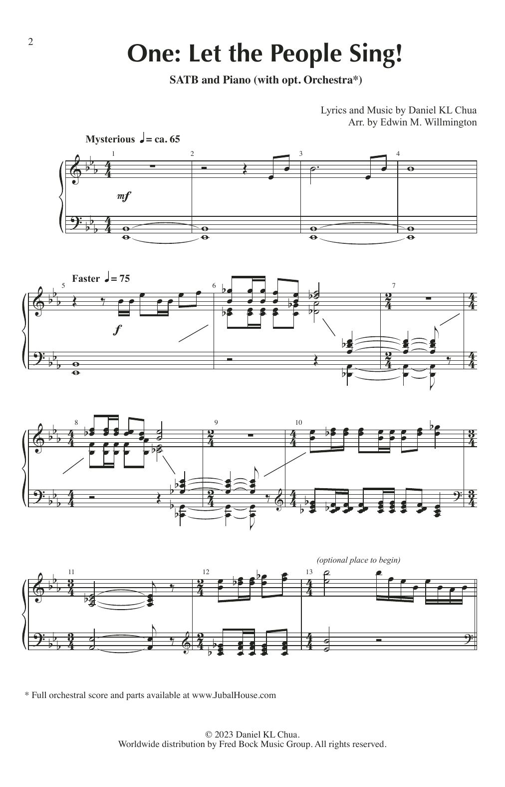 Daniel KL Chua One: Let the People Sing (arr. Edwin M. Willmington) sheet music notes and chords arranged for SATB Choir