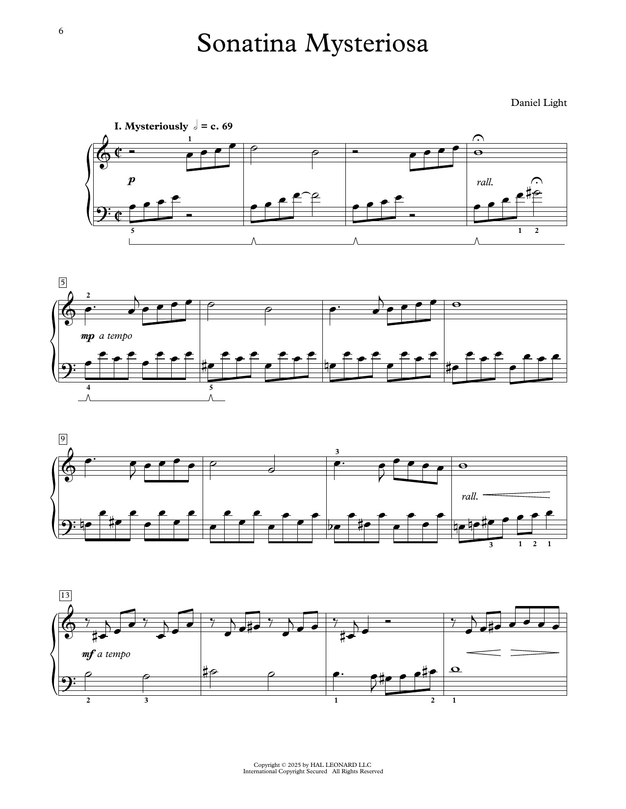 Daniel Light Sonatina Misteriosa sheet music notes and chords arranged for Educational Piano