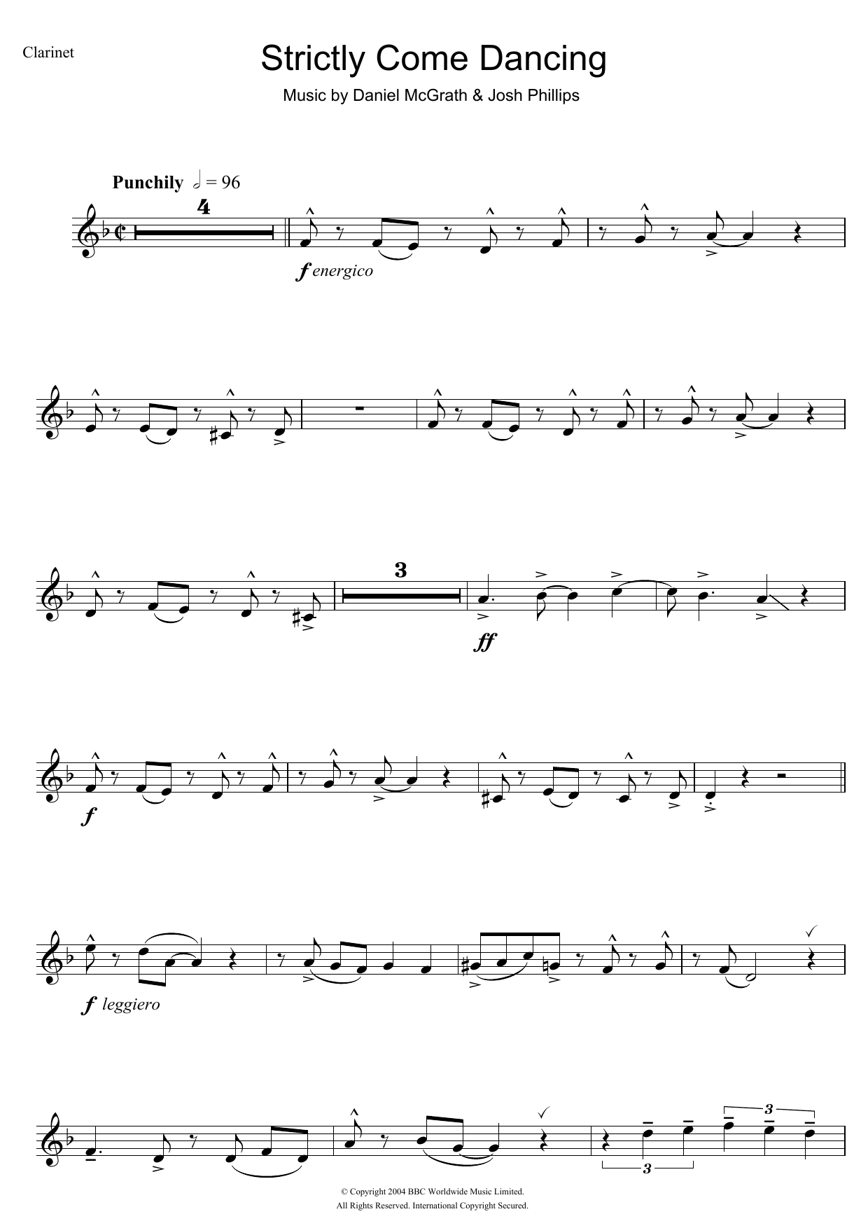 Daniel McGrath Strictly Come Dancing sheet music notes and chords arranged for Clarinet Solo