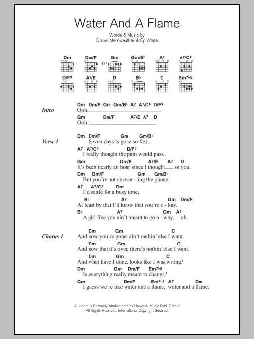 Daniel Merriweather Water And A Flame (feat. Adele) sheet music notes and chords arranged for Guitar Chords/Lyrics