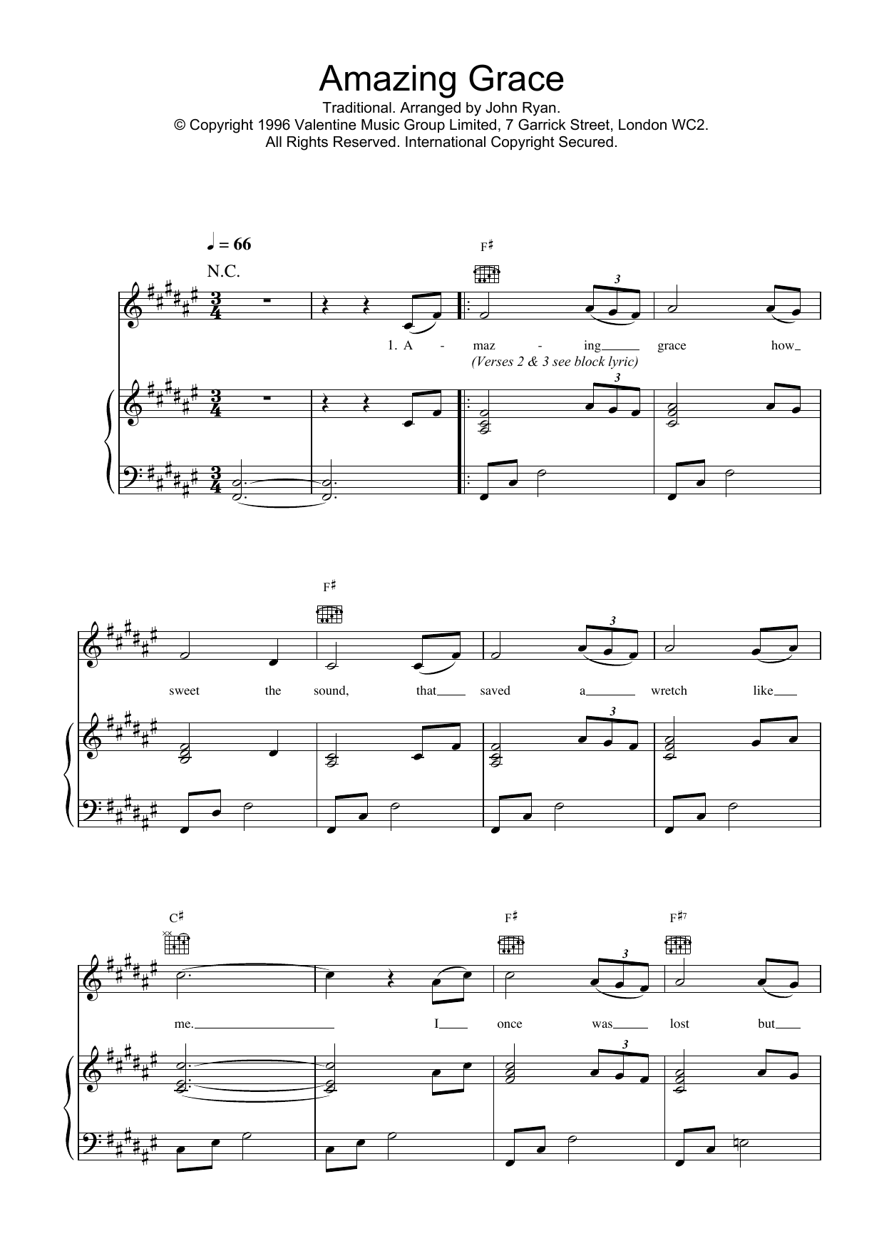 Daniel O'Donnell Amazing Grace sheet music notes and chords arranged for Piano, Vocal & Guitar Chords