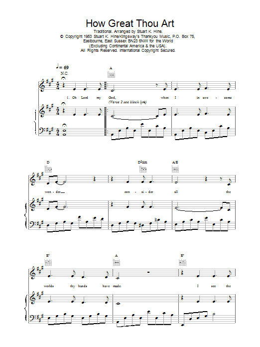 Daniel O'Donnell How Great Thou Art sheet music notes and chords arranged for Piano, Vocal & Guitar Chords (Right-Hand Melody)