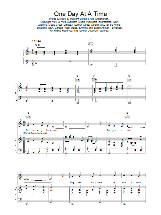 Daniel O'Donnell One Day At A Time sheet music notes and chords arranged for Piano, Vocal & Guitar Chords (Right-Hand Melody)