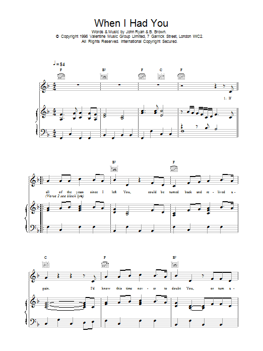 Daniel O'Donnell When I Had You sheet music notes and chords arranged for Piano, Vocal & Guitar Chords