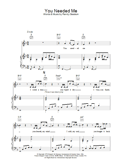 Daniel O'Donnell You Needed Me sheet music notes and chords arranged for Piano, Vocal & Guitar Chords