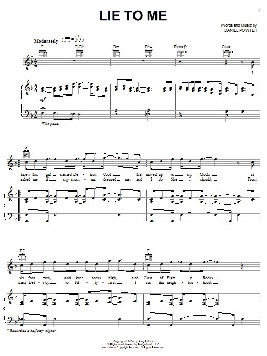 Daniel Powter Lie To Me sheet music notes and chords arranged for Piano, Vocal & Guitar Chords (Right-Hand Melody)