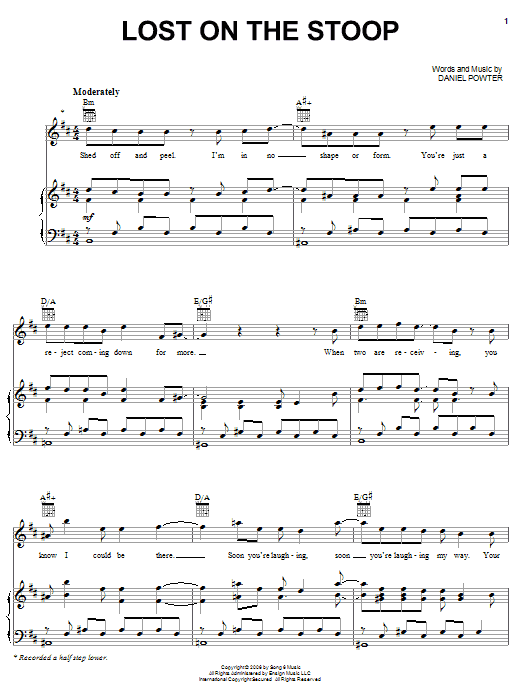 Daniel Powter Lost On The Stoop sheet music notes and chords arranged for Piano, Vocal & Guitar Chords (Right-Hand Melody)