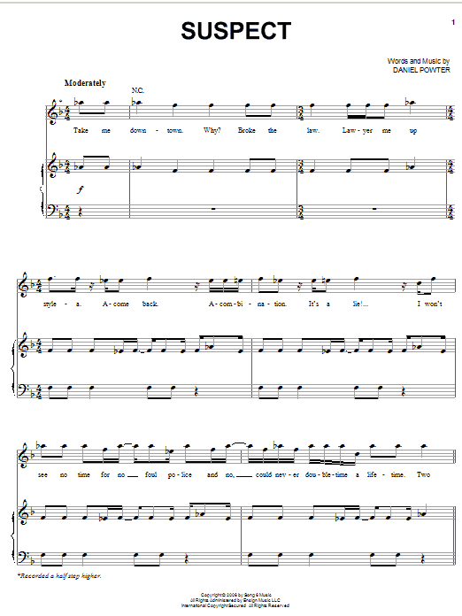 Daniel Powter Suspect sheet music notes and chords arranged for Piano, Vocal & Guitar Chords (Right-Hand Melody)