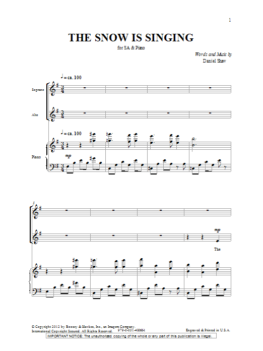 Daniel Shaw The Snow Is Singing sheet music notes and chords arranged for 2-Part Choir