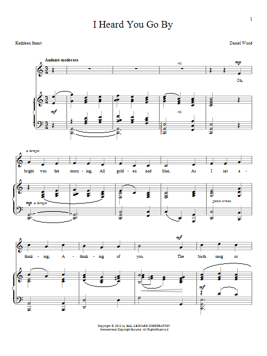 Daniel Wood I Heard You Go By sheet music notes and chords arranged for Piano & Vocal