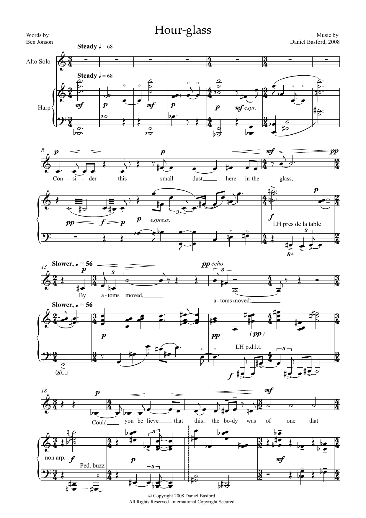 Daniel Basford Hour-glass (for alto and harp) sheet music notes and chords arranged for Piano & Vocal