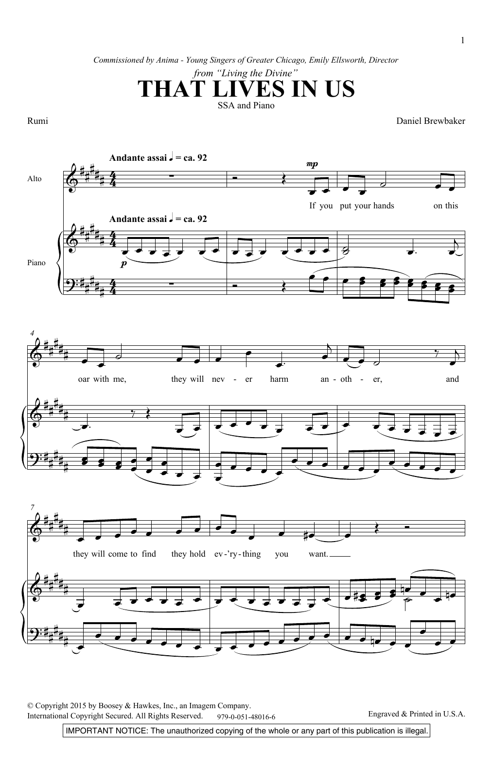 Daniel Brewbaker That Lives In Us sheet music notes and chords arranged for SSA Choir