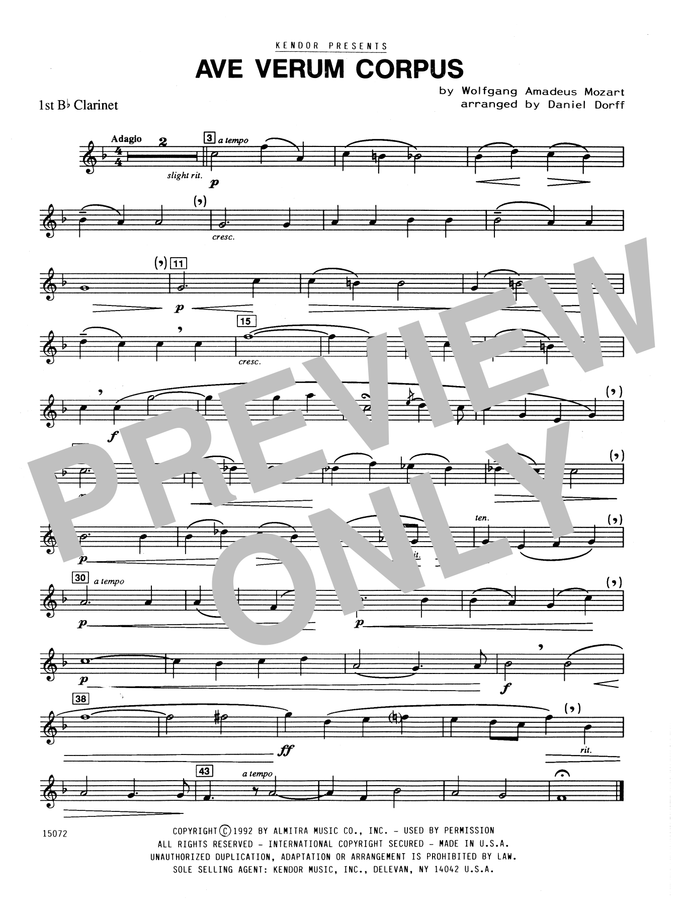 Daniel Dorff Ave Verum Corpus - 1st Bb Clarinet sheet music notes and chords. Download Printable PDF.