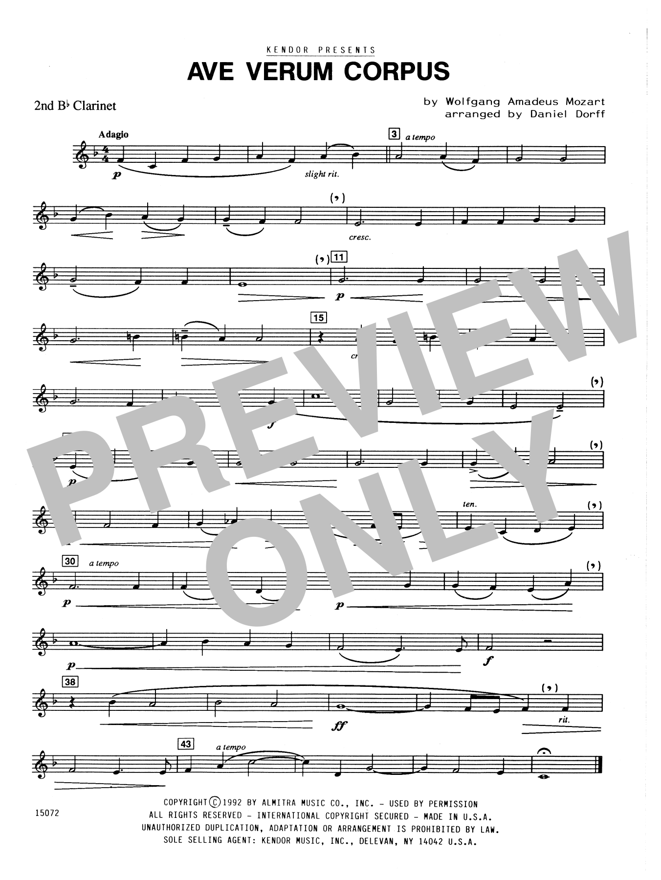 Daniel Dorff Ave Verum Corpus - 2nd Bb Clarinet sheet music notes and chords. Download Printable PDF.