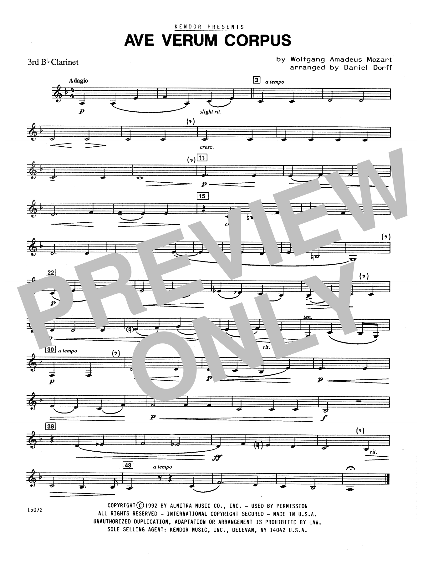 Daniel Dorff Ave Verum Corpus - 3rd Bb Clarinet sheet music notes and chords. Download Printable PDF.