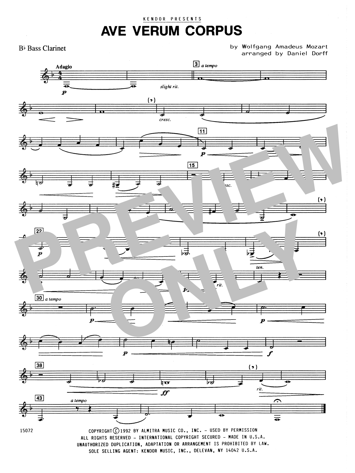 Daniel Dorff Ave Verum Corpus - Bb Bass Clarinet sheet music notes and chords. Download Printable PDF.