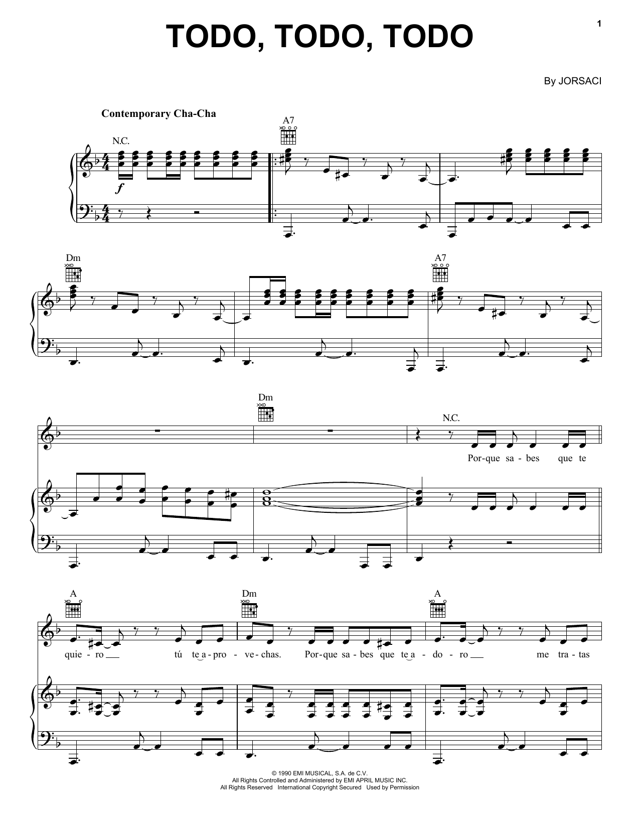 Daniela Romo Todo, Todo, Todo sheet music notes and chords arranged for Piano, Vocal & Guitar Chords (Right-Hand Melody)