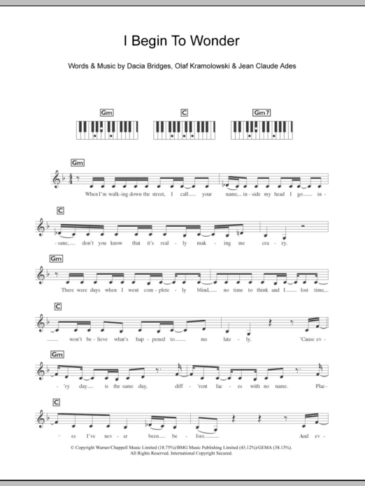 Dannii Minogue I Begin To Wonder sheet music notes and chords arranged for Piano Chords/Lyrics