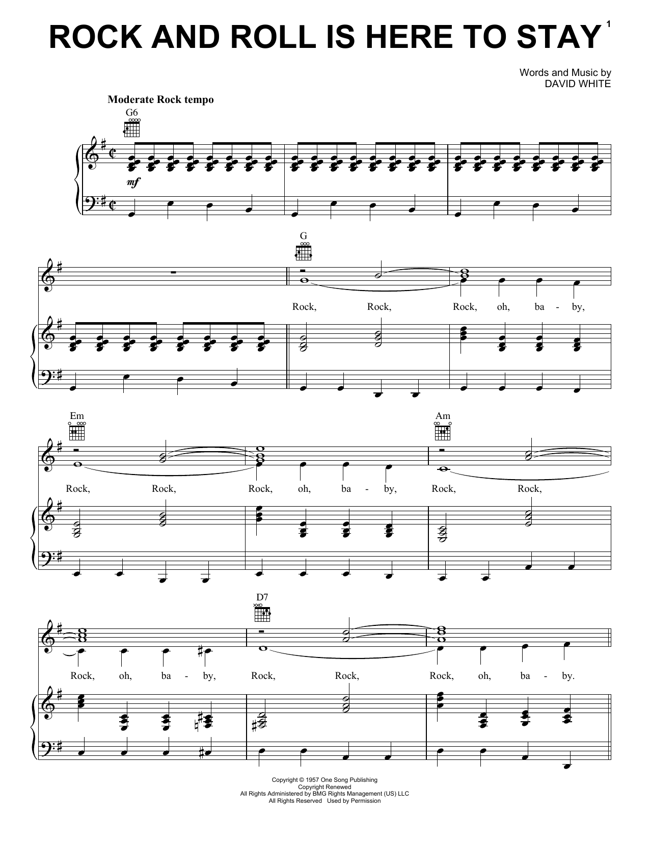 Danny & The Juniors Rock And Roll Is Here To Stay sheet music notes and chords arranged for Guitar Chords/Lyrics