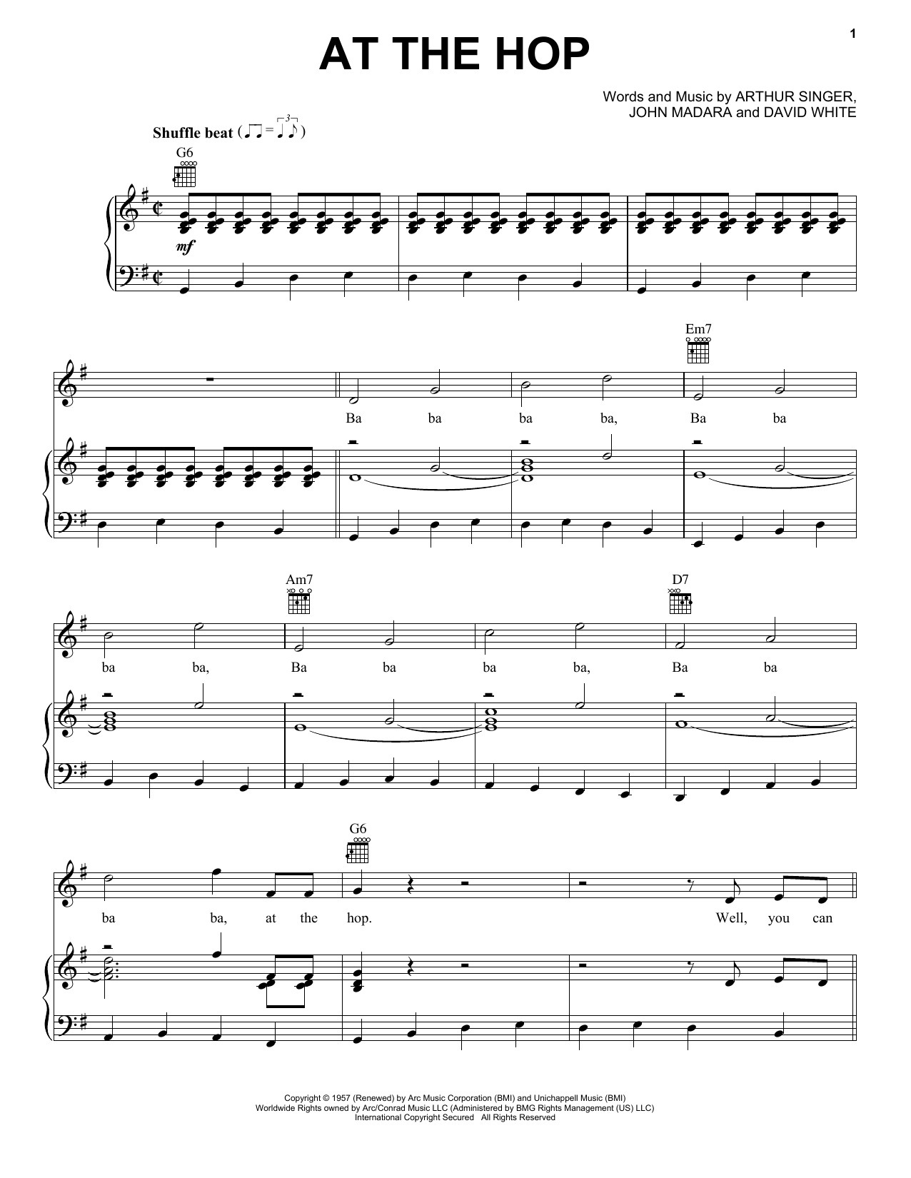 Danny & The Juniors At The Hop sheet music notes and chords arranged for Very Easy Piano
