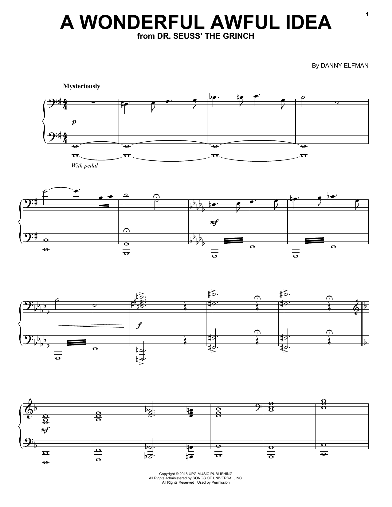 Danny Elfman A Wonderful Awful Idea (from The Grinch) sheet music notes and chords arranged for Piano Solo