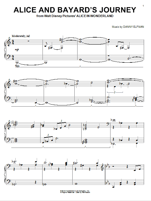 Danny Elfman Alice And Bayard's Journey sheet music notes and chords arranged for Piano Solo