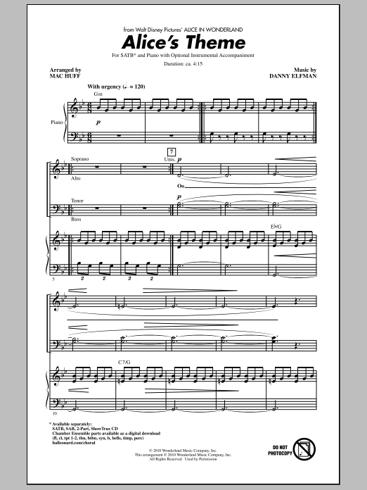 Danny Elfman Alice's Theme (from Alice In Wonderland) (arr. Mac Huff) sheet music notes and chords arranged for SAB Choir