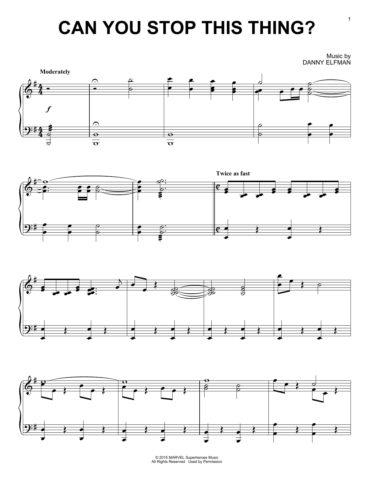 Danny Elfman Can You Stop This Thing? sheet music notes and chords arranged for Piano Solo