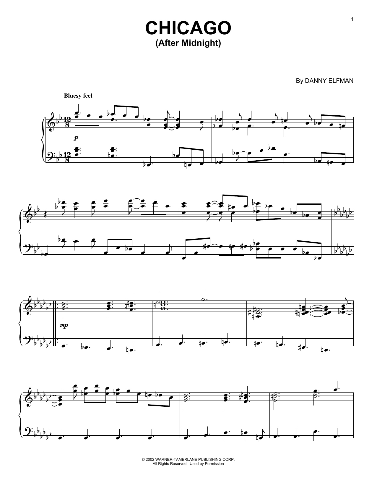Danny Elfman Chicago (After Midnight) sheet music notes and chords arranged for Piano Solo
