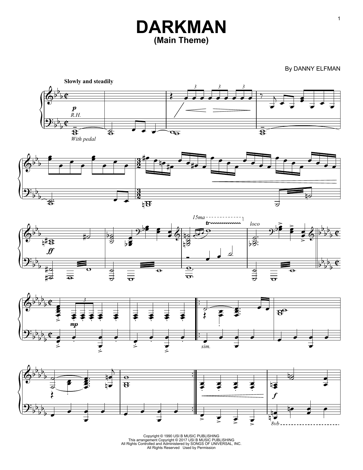 Danny Elfman Darkman sheet music notes and chords arranged for Piano Solo