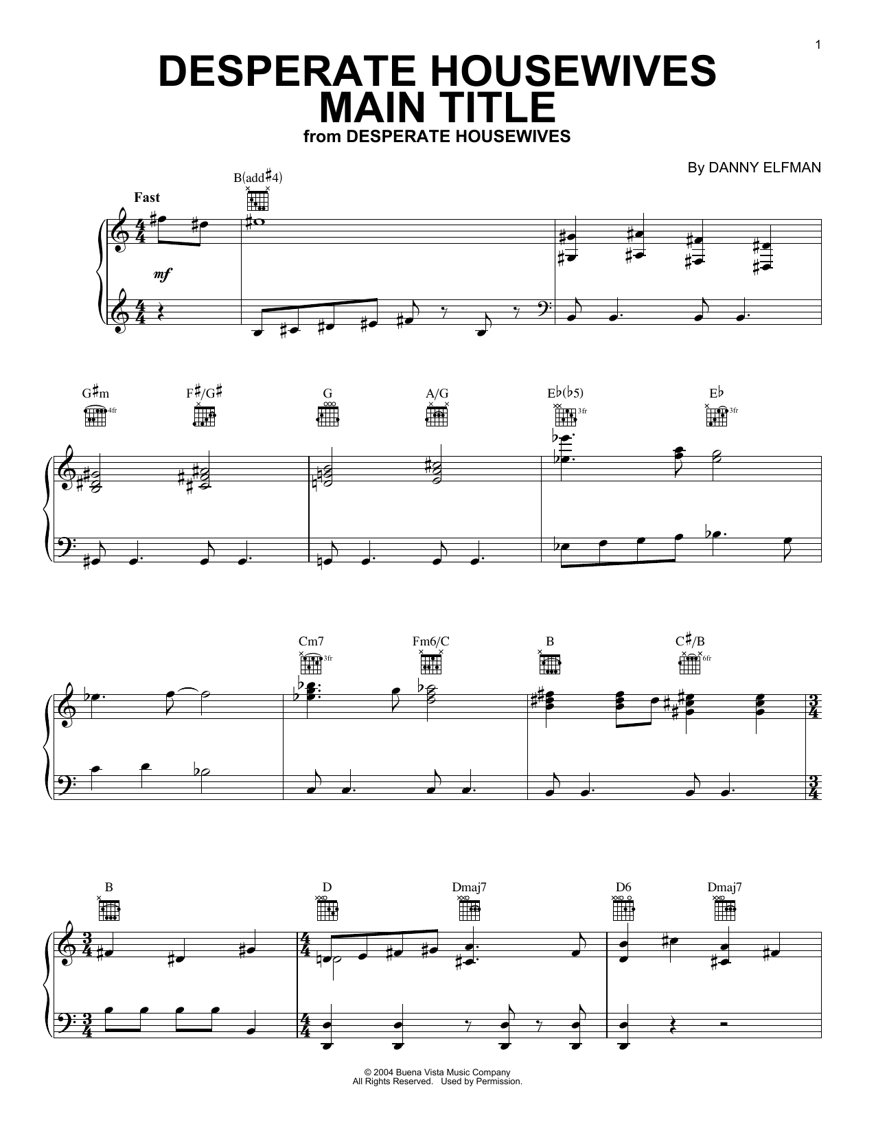 Danny Elfman Desperate Housewives Main Title sheet music notes and chords arranged for Lead Sheet / Fake Book