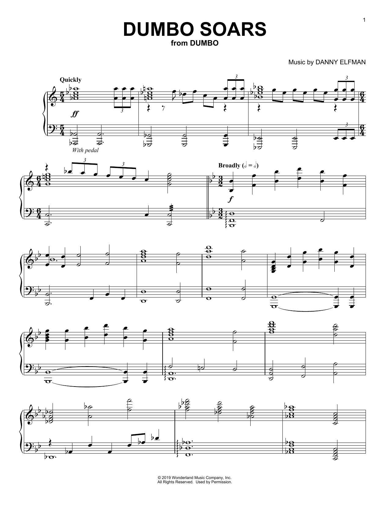 Danny Elfman Dumbo Soars (from the Motion Picture Dumbo) sheet music notes and chords arranged for Piano Solo