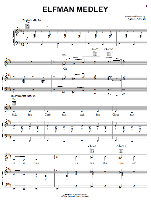 Danny Elfman Elfman Medley sheet music notes and chords arranged for Piano, Vocal & Guitar Chords (Right-Hand Melody)