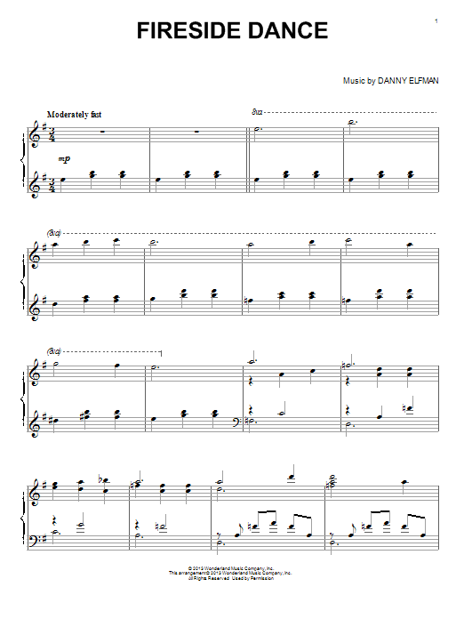 Danny Elfman Fireside Dance sheet music notes and chords arranged for Piano Solo