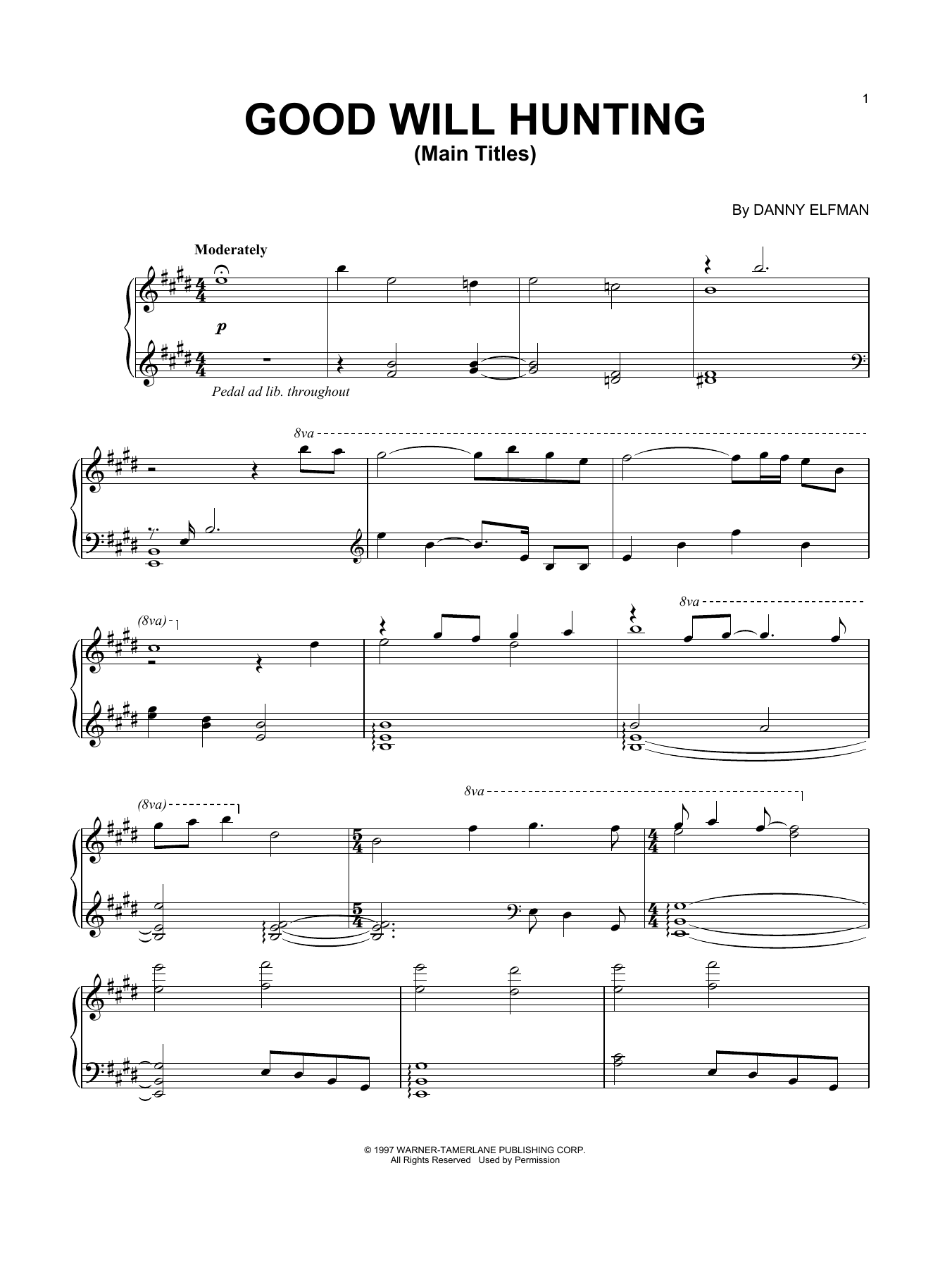 Danny Elfman Good Will Hunting (Main Titles) sheet music notes and chords arranged for Piano Solo