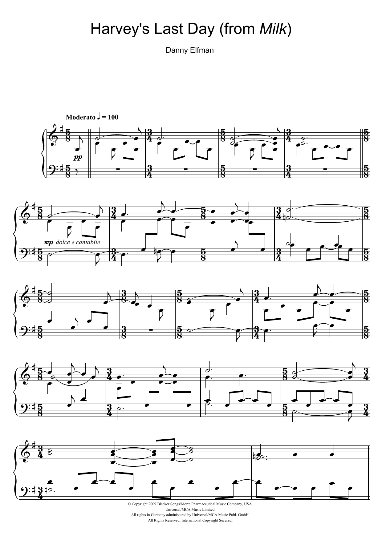 Danny Elfman Harvey's Last Day (from Milk) sheet music notes and chords arranged for Piano Solo