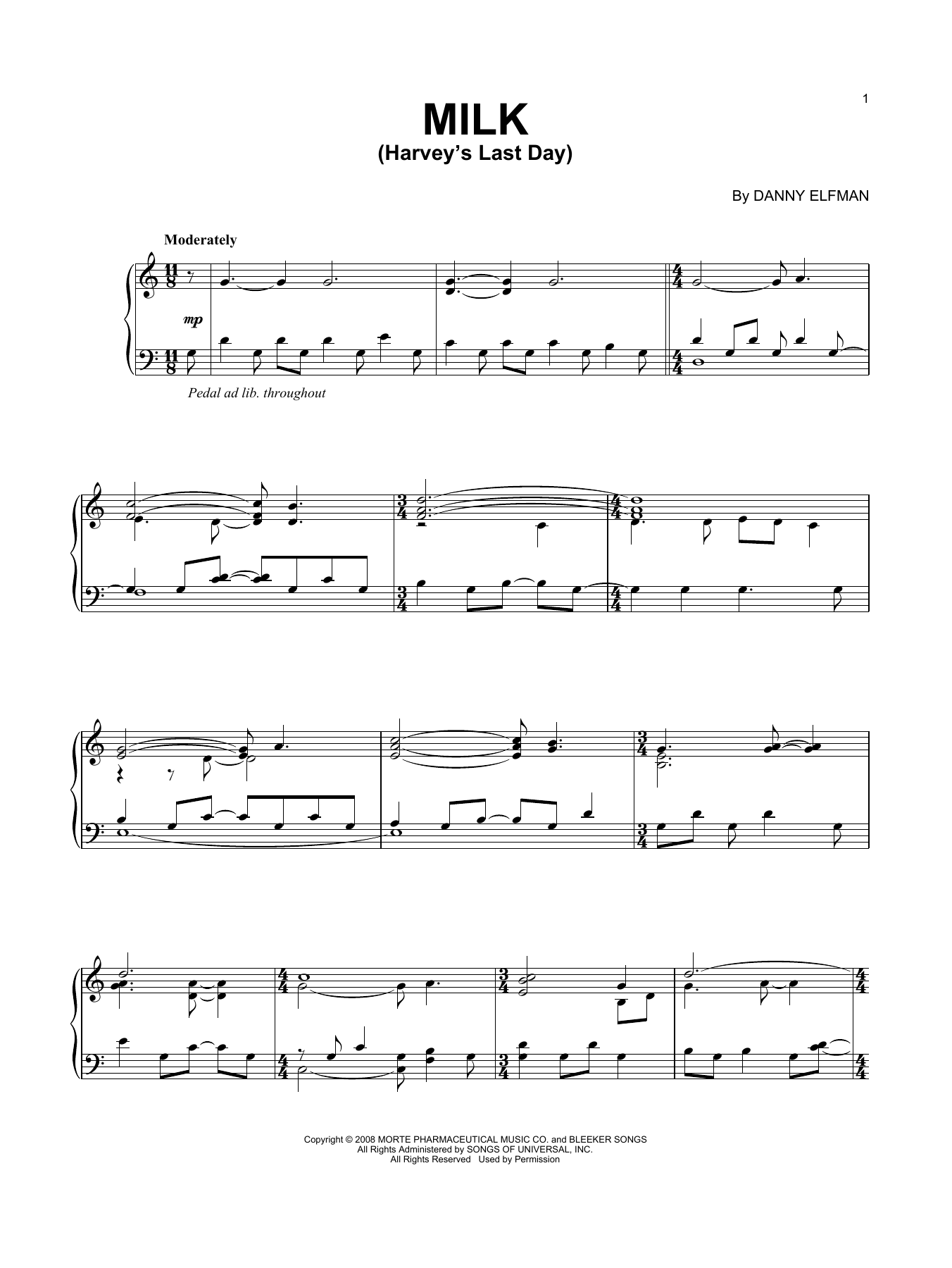 Danny Elfman Harvey's Last Day sheet music notes and chords arranged for Piano Solo