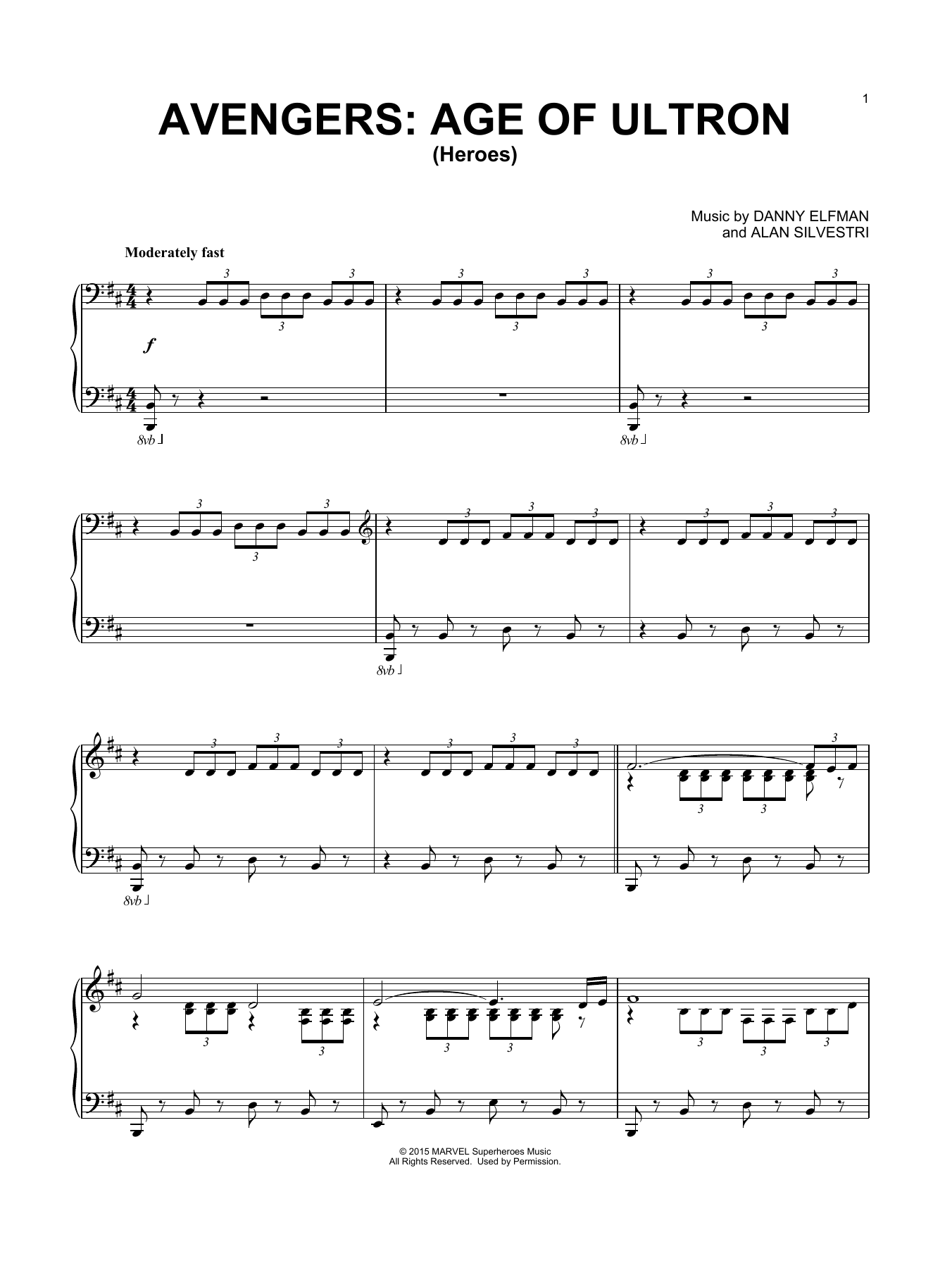 Danny Elfman Heroes (from Avengers: Age of Ultron) sheet music notes and chords arranged for Piano Solo