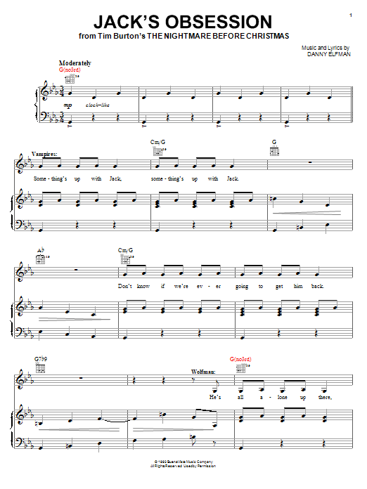 Danny Elfman Jack's Obsession (from The Nightmare Before Christmas) sheet music notes and chords arranged for Big Note Piano
