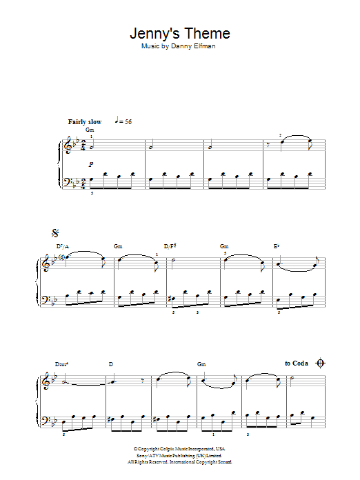 Danny Elfman Jenny's Theme (from Big Fish) sheet music notes and chords arranged for Piano, Vocal & Guitar Chords