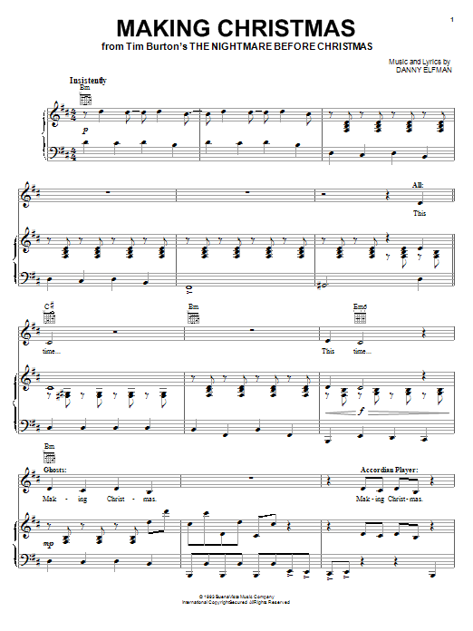 Danny Elfman Making Christmas (from The Nightmare Before Christmas) sheet music notes and chords arranged for Piano, Vocal & Guitar Chords (Right-Hand Melody)
