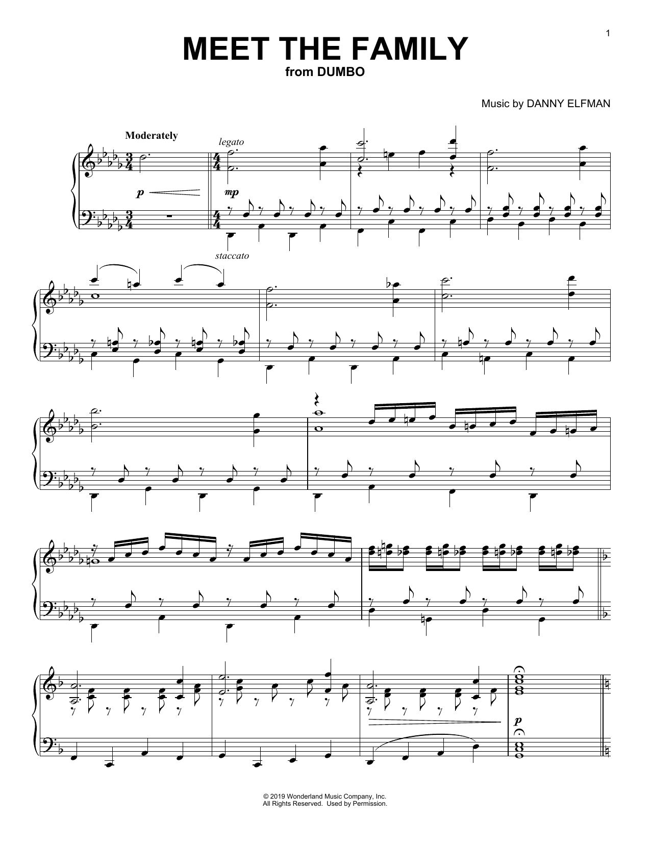Danny Elfman Meet The Family (from the Motion Picture Dumbo) sheet music notes and chords arranged for Piano Solo