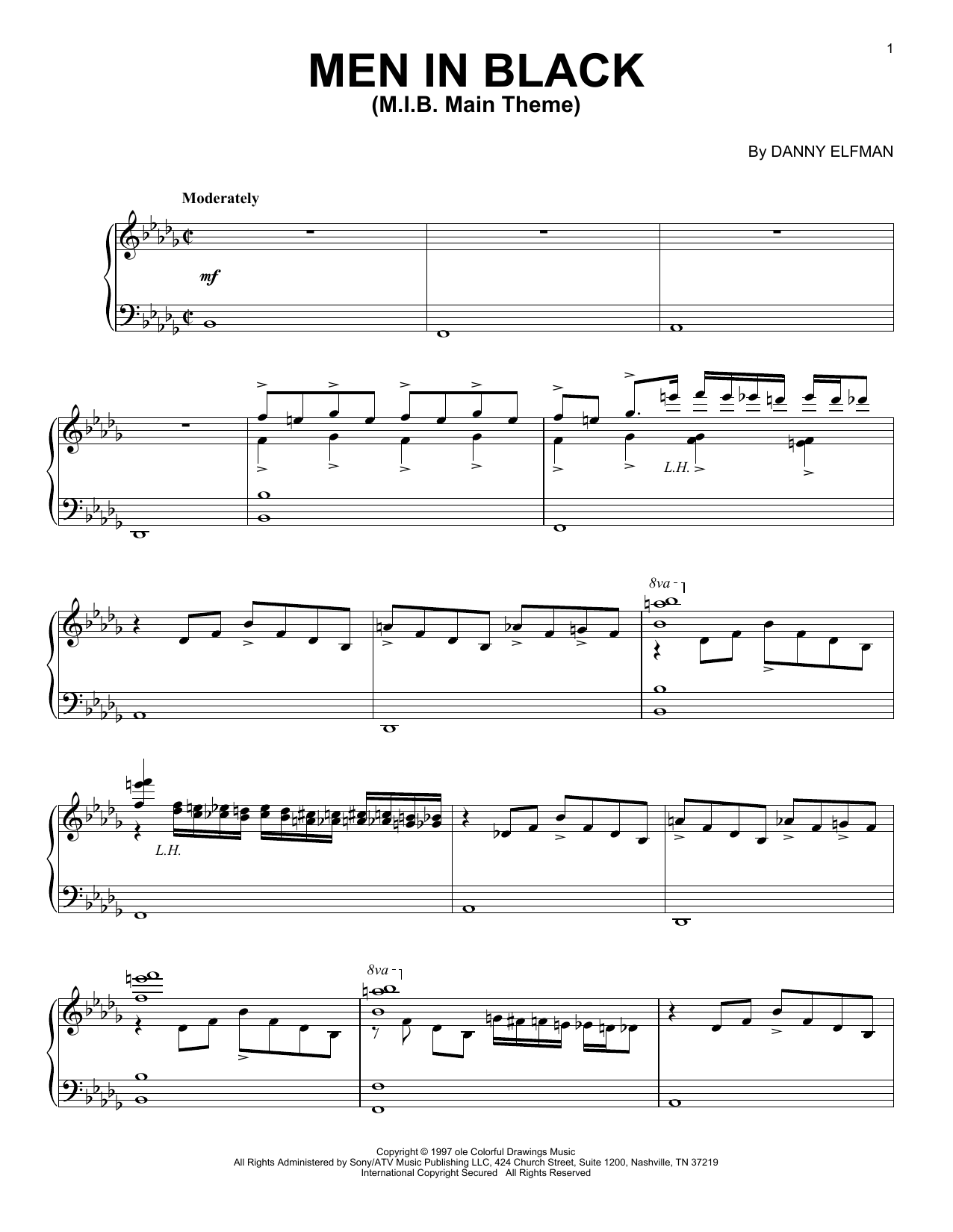 Danny Elfman M.I.B. Main Theme sheet music notes and chords arranged for Piano Solo