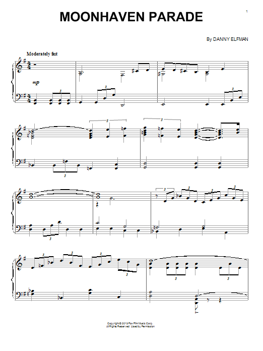 Danny Elfman Moonhaven Parade sheet music notes and chords arranged for Piano Solo