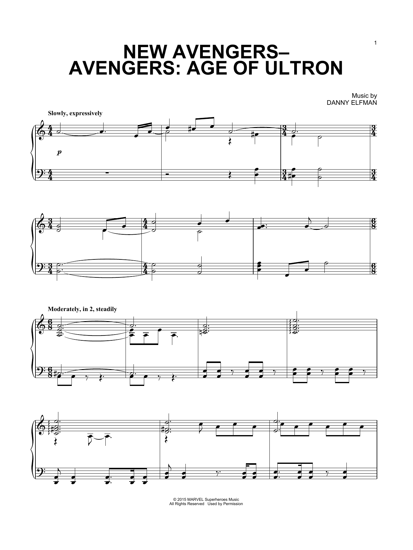 Danny Elfman New Avengers - Avengers: Age of Ultron sheet music notes and chords arranged for Piano Solo