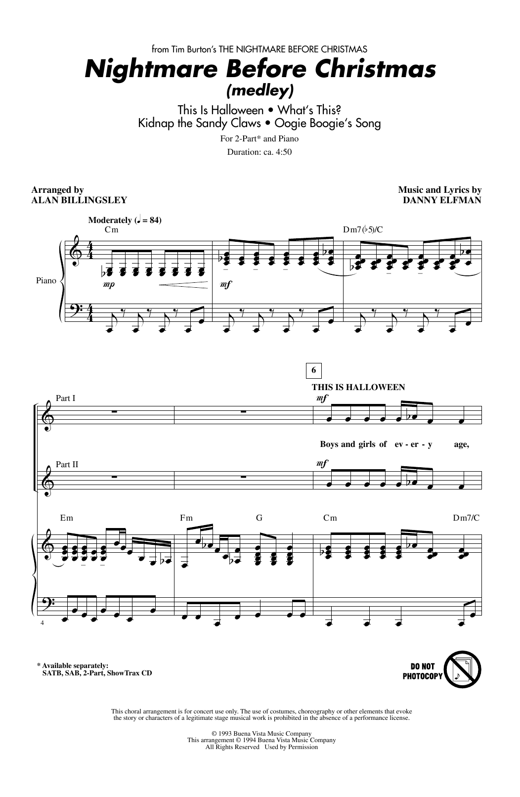 Danny Elfman Nightmare Before Christmas (Medley) (arr. Alan Billingsley) sheet music notes and chords arranged for SAB Choir
