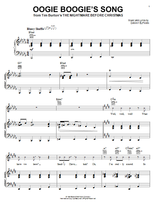 Danny Elfman Oogie Boogie's Song (from The Nightmare Before Christmas) sheet music notes and chords arranged for Piano, Vocal & Guitar Chords (Right-Hand Melody)